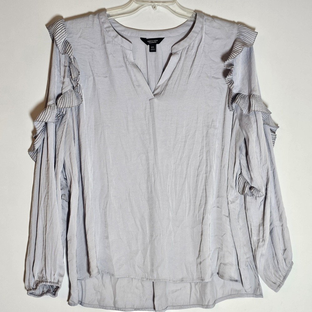 Simply Vera Vera Wang Blouse Womens 2XL Gray Ruffle Sleeve Cold Shoulder Top
